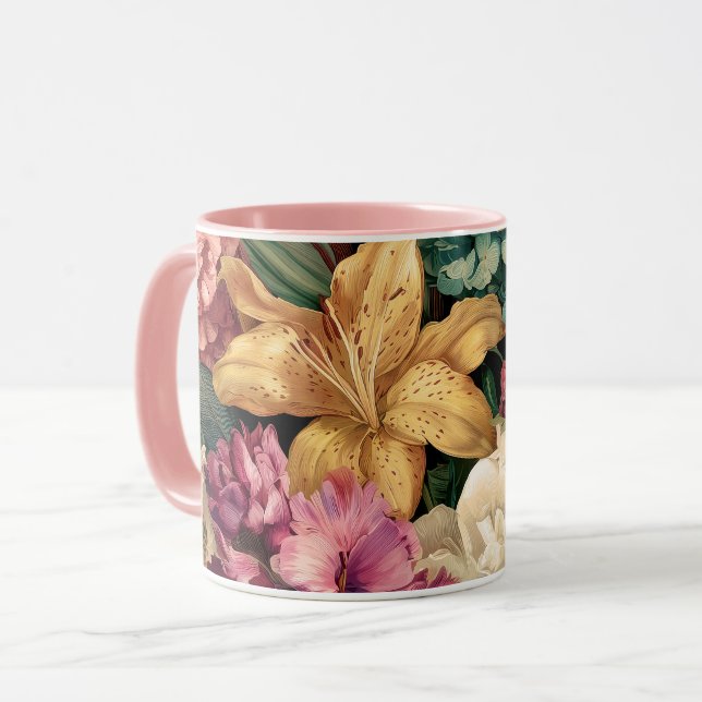Caneca Arranjo Floral Vintage Vibrante (Frente Esquerda)