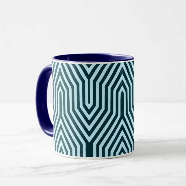 Caneca Art Deco Geométrico - indigo e azul-gelo (Frente Esquerda)