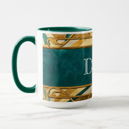 Caneca Art Deco Green and Gold Stripes Personalized