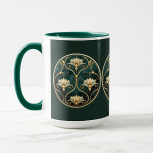 Caneca Art Deco Green White Vintage