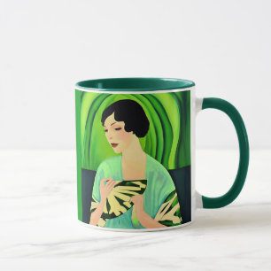Caneca Art Deco Lady with a Fan Green