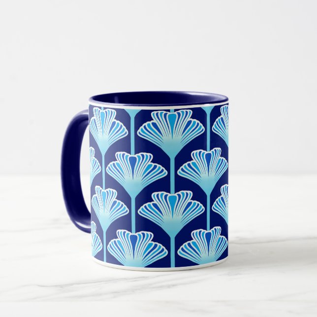 Caneca Art Deco Lily, Cobalt Blue, Aqua e White (Frente Esquerda)