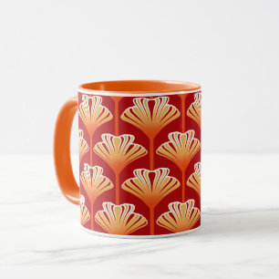 Caneca Art Deco Lily, Tangerine Orange e Dourado