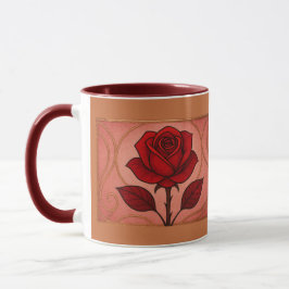 Caneca Art Deco Red Rose Maroon Combo Mug