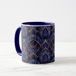 Caneca Art Deco Whimsical Vintage Blue Floral Padrão
