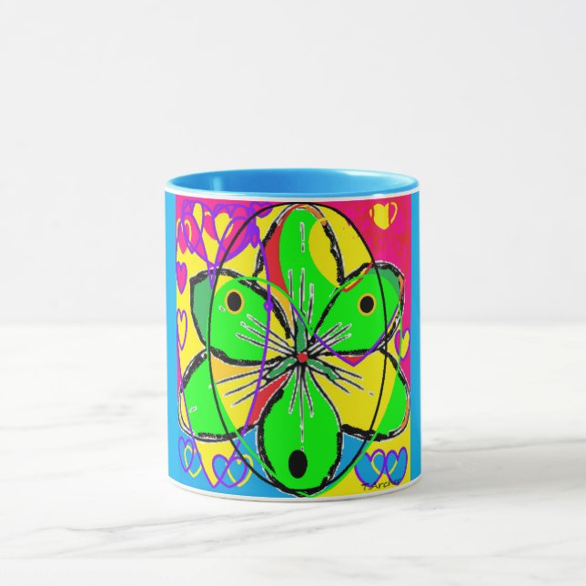 Caneca Art design azul flor verde (Centro)