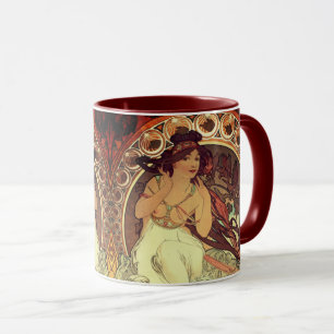 Caneca Art nouveau Alphonse Mucha elegante vintage mulher