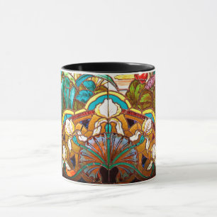 Caneca Art nouveau aspecto do vidro corado floral
