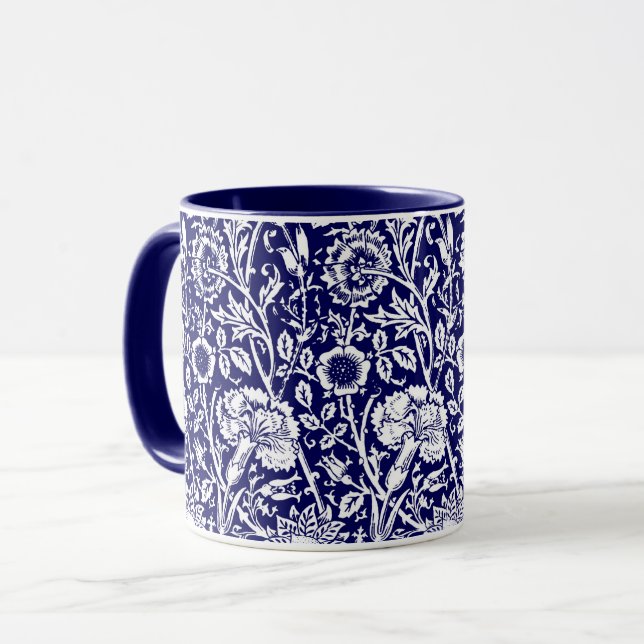 Caneca Art Nouveau Carnação Damask, Marinho e Branco (Frente Esquerda)