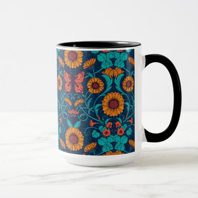 Caneca Art Nouveau daisie em azul e amarelo (Direita)