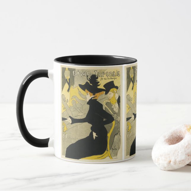 Caneca Art Nouveau, Divan Japonês, por Toulouse Lautrec (Com Donut)