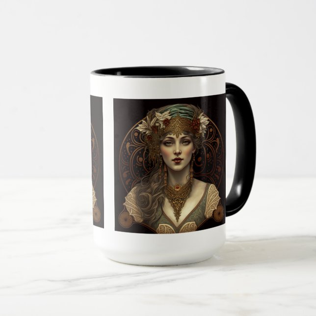 Caneca Art Nouveau Mulher Combo Mug, 15 oz (Frente Esquerda)