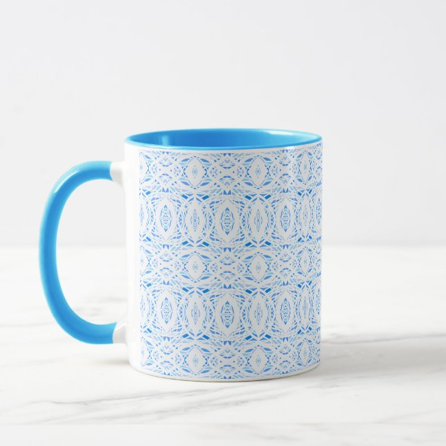 Caneca Arte Abstrata Acrílica Azul Branco Prismática (Esquerda)