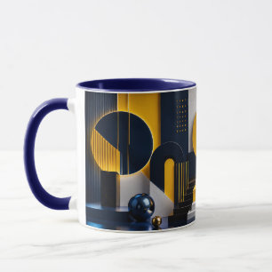 Caneca Arte Abstrata Dinâmica com Azul Naval, Dourado e M