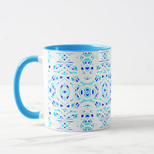 Caneca Arte Abstrata em Guache Azul Branco Flamejante