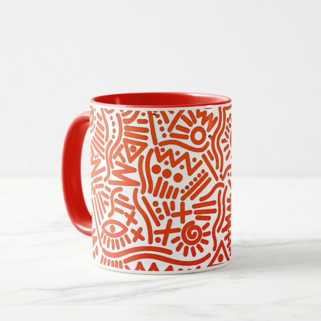 Caneca Arte abstrata em linhas grossas e vermelhas com to (Frente Esquerda)
