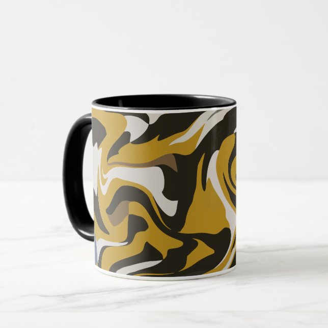 Caneca Arte Abstrata Marrom Terroso com Redemoinhos Fluíd (Frente Esquerda)