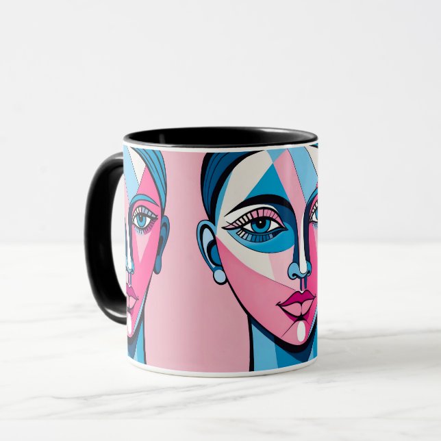 Caneca Arte abstrato Azul e Rosa (Frente Esquerda)