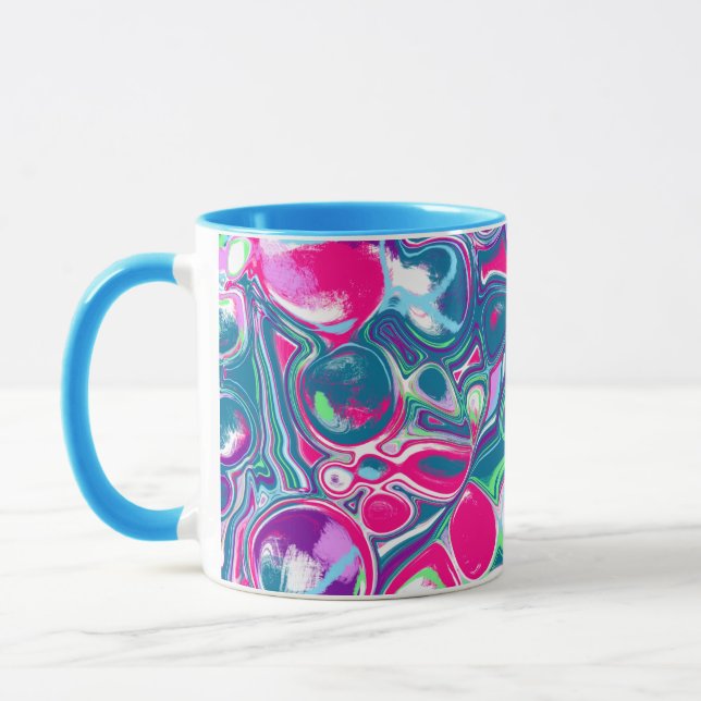 Caneca Arte Abstrato de Fluidos Rosa e Azul (Esquerda)