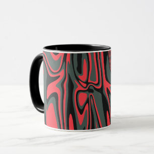 Caneca Arte abstrato Vermelha, Preta e Verde Escuro