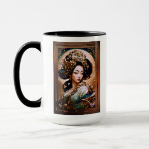 Caneca Arte AI do Dragão Ouro Geisha Girl, de Xzendor7