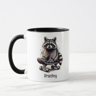 Caneca Arte animal de diversão em raccoon de skate