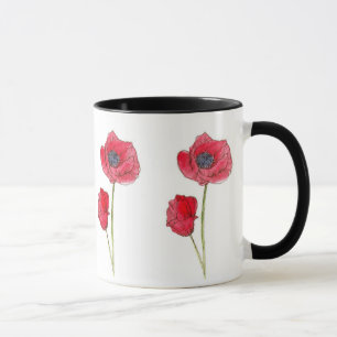 Caneca Arte botânica da aguarela vermelha da flor da