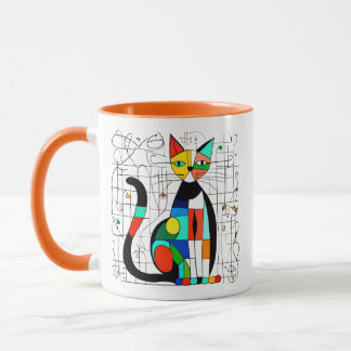 Caneca Arte Colorida Abstrata de Gato Cubista Cubismo