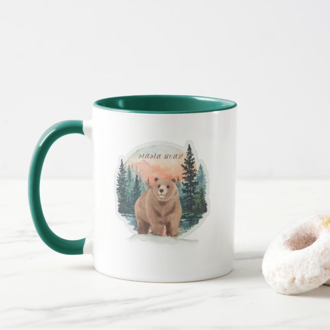 Caneca Arte Colorida da Floresta da Mamãe Urso (Com Donut)