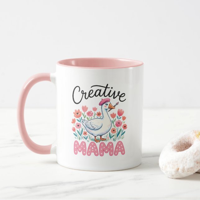 Caneca Arte com palavras de ganso Mama criativa fofa (Com Donut)