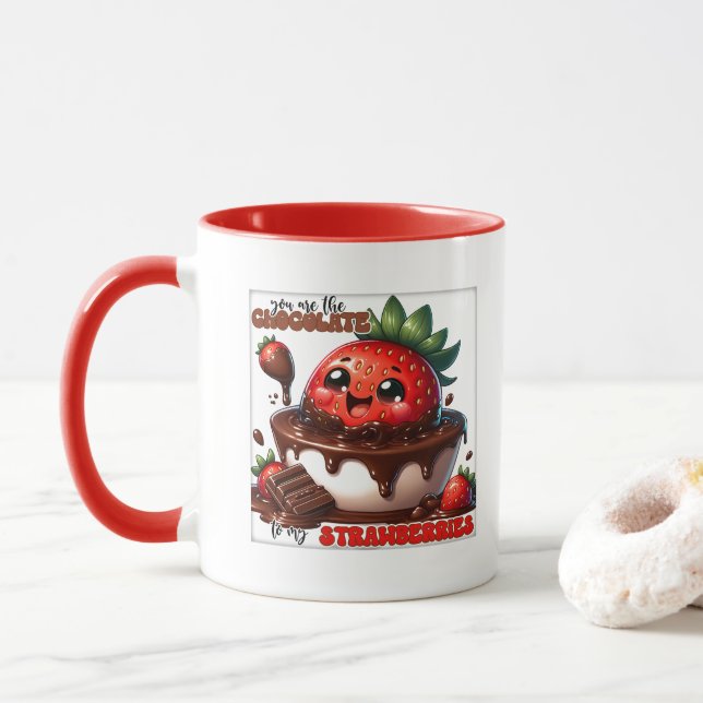 Caneca Arte com palavras de morango de chocolate fofo (Com Donut)