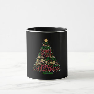 Caneca Arte com Palavras Festivas Árvore de Natal Paz E