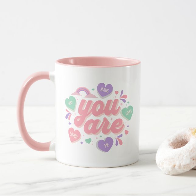 Caneca Arte Cristã Corações Jesus Ama Você  (Com Donut)