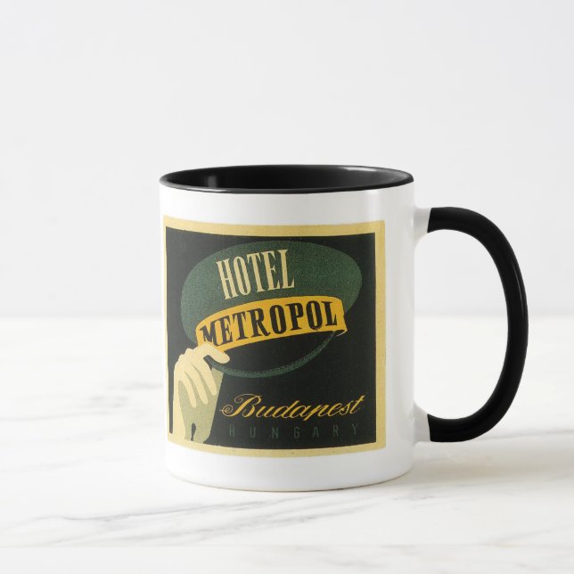 Caneca Arte da etiqueta do hotel de Budapest Hungria das (Direita)