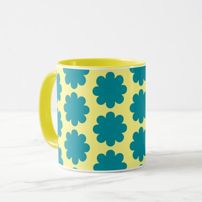 Caneca Arte da Flor Teal na Taça Amarela (Frente Esquerda)