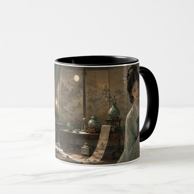 Caneca Arte da Garota Hanbok ao Luar (Frente Esquerda)