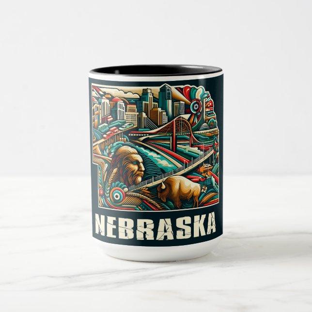 Caneca Arte da Silhueta Urbana Geométrica Ousada de Nebra (Centro)