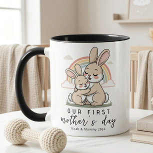 Caneca Arte de Amor do Primeiro Dia das Mães Bunny Pastel