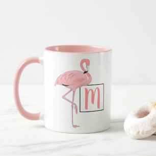 Caneca Arte de Aquarela Flamingo, Rosa, Cute Monograma Pe