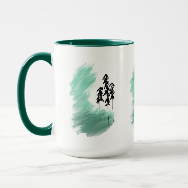 Caneca Arte de árvore verde escandinava simples menta mod (Esquerda)