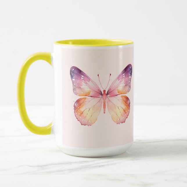 Caneca Arte de Borboleta em Aquarela  (Esquerda)