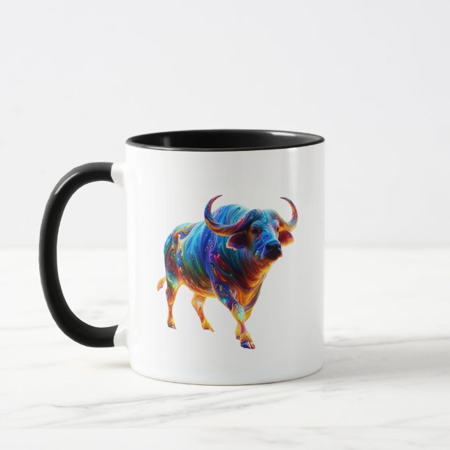 Caneca Arte de Búfalo Arco-íris Neon (Esquerda)