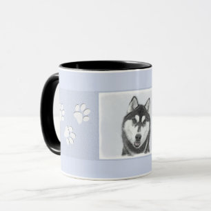 Caneca Arte de Cachorro Siberiana (Preta e Branca)