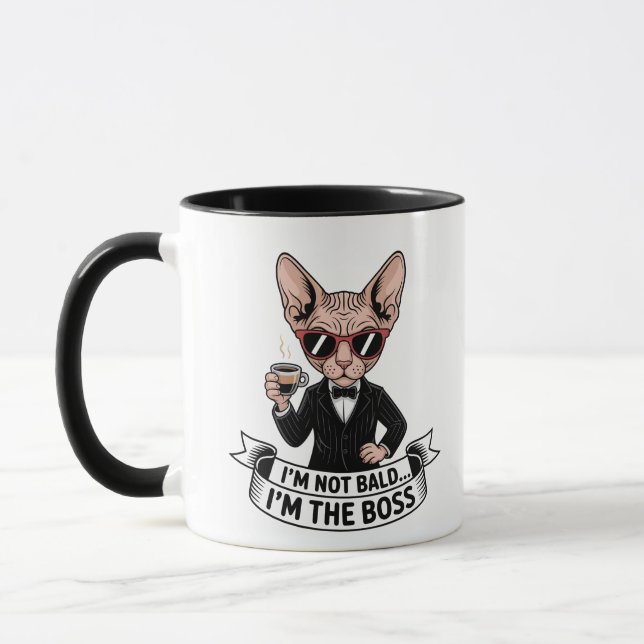 Caneca Arte de Café com Gato Sphynx Chefe Legal (Esquerda)