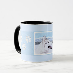 Caneca Arte de Cão Siberiana (Prata e Branca)