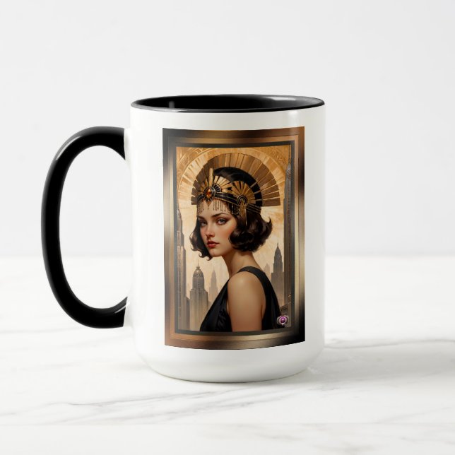 Caneca Arte de conceito de Arte Deco Damsel AI de Xzendor (Esquerda)