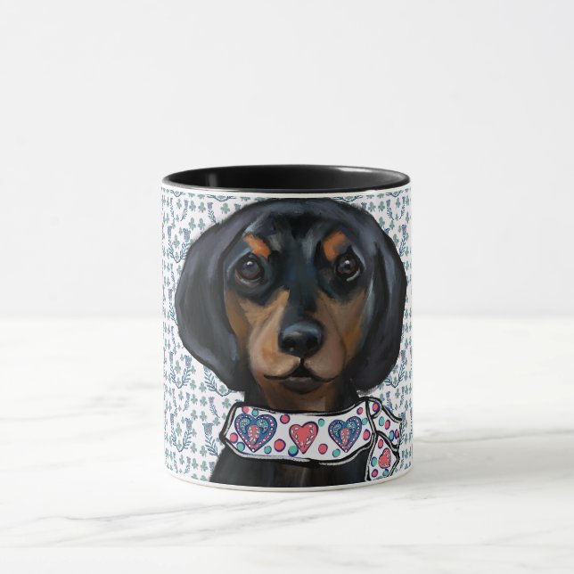 Caneca Arte de Dachshund de Natal     (Centro)