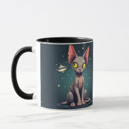 Caneca Arte de desenho animado espacial de gato Sphynx ju