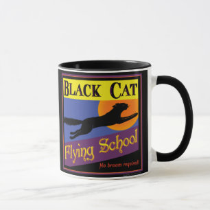 Caneca Arte de Dia das Bruxas na Escola de Voo de Gato Ne