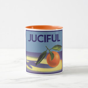 Caneca Arte de etiqueta de Fruta de Vintage, Laranjas Juc
